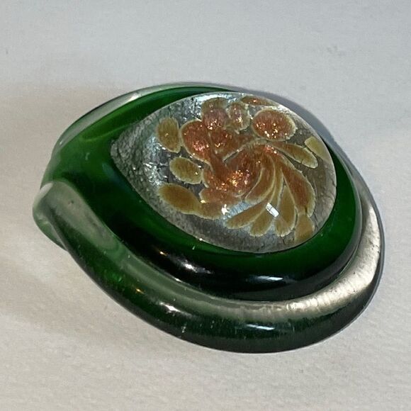 Art Glass pendant Green round swirl bubble Artisan Design statement 1.75" boho - Picture 2 of 4
